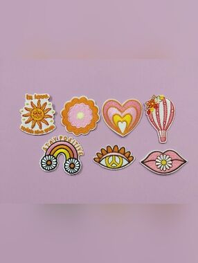 New Pink, Orange & Whit DIY Hippie Iron On Patches Set Of 7 Patches Size Small